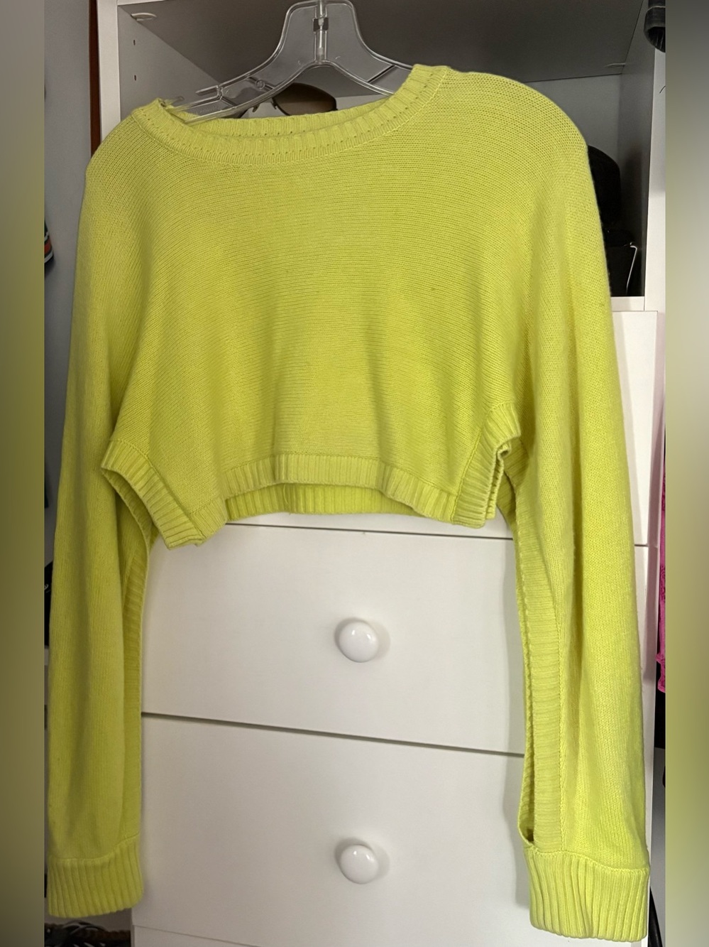 Threads Of Privilege Cropped Lightweight Women’s Sweater in Neon Lime